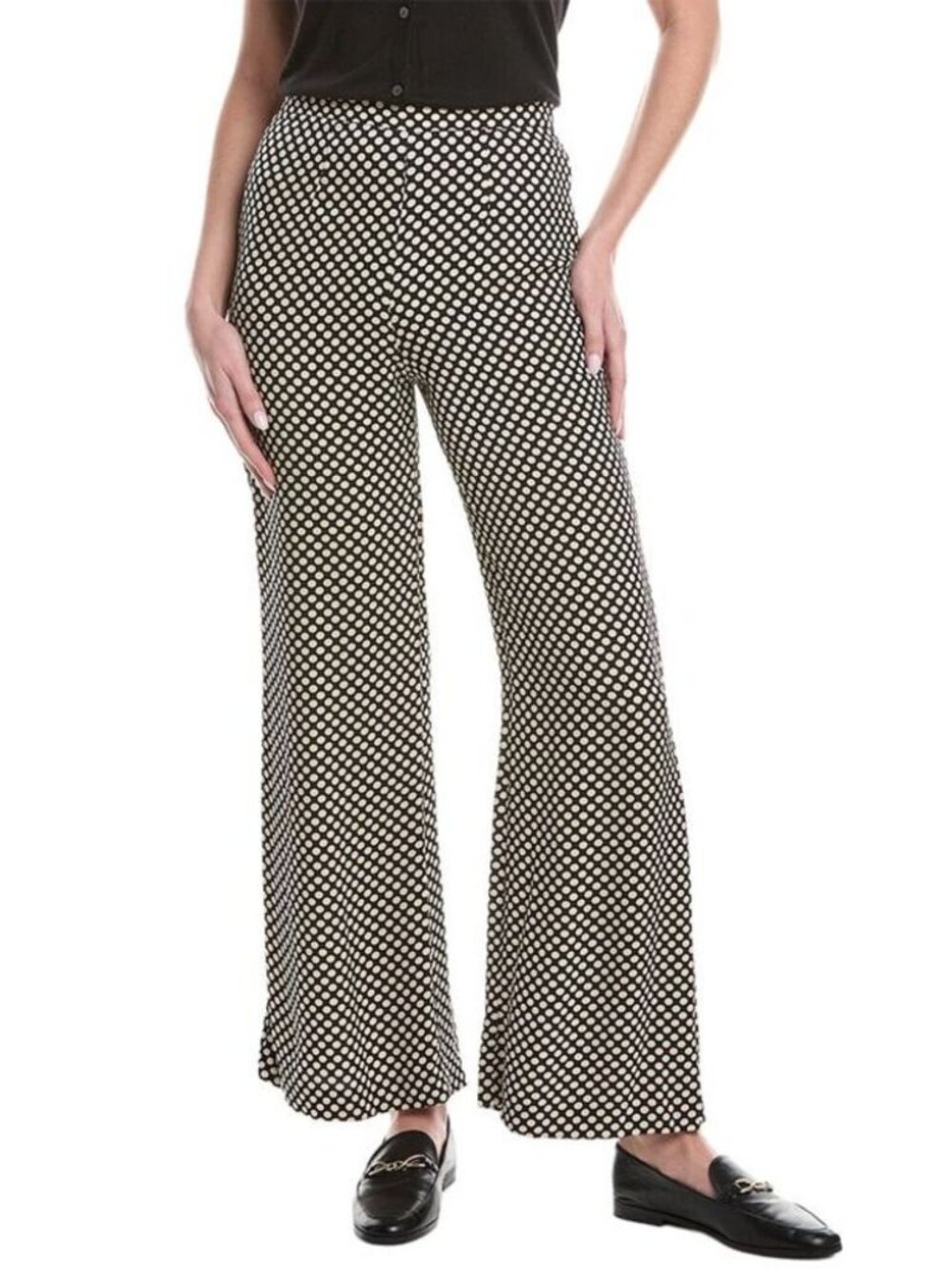 LK BENNET Esme Pants in Black & Cream Dot LK Flare Polkadot Trousers EUC